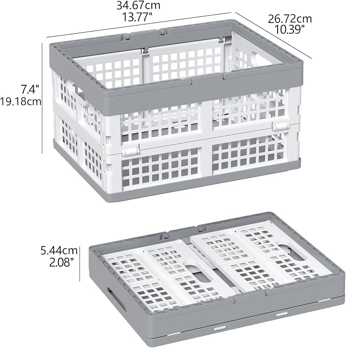 2-Pack Plastic Foldable Storage Crates with Handles,15 L Plastic Collapsible Storage Shopping Crates