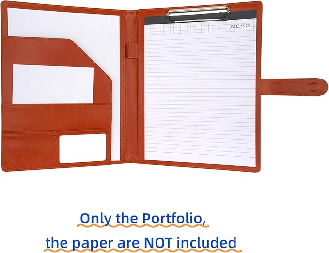 Professional Padfolio with Clipboard,Faux Leather Folder Portfolio Binder for A4 Letter Size Legal Pad, Resume, Notepad for Business Office Conference (Brown)