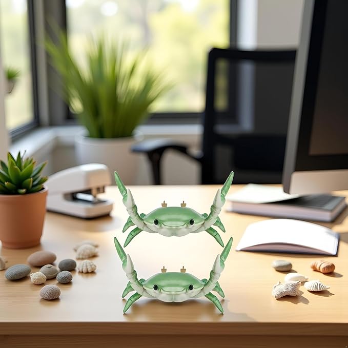 2Pcs Creative Crab Pen Holder Weightlifting Crabs Pen Stand Storage Rack, Office Desktop Decoration, Pencil Holders Desk Supplies Holders and Dispensers, Desk Accessories and Workspace (Green)