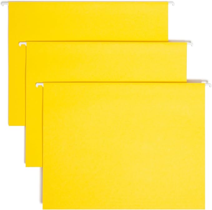 Smead Standard Hanging File Folders, 25 Count, Yellow, 1/5-Cut Adjustable Tabs, Letter Size (64069)
