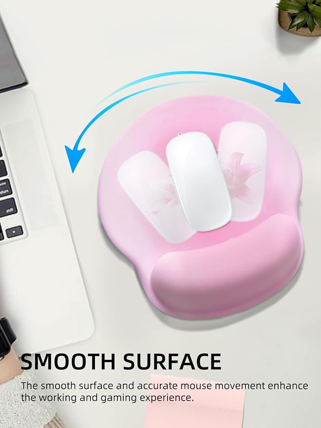 Lily Floral Mouse Pad Wrist Support Wrist Rest, Flower Ergonomic Mouse Pad with Non-Slip Base for Office Gaming Working Computers,Desk Accessories Pain Relief Mouse Mat, White