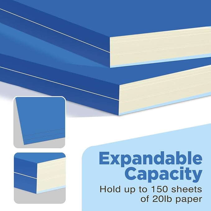 Blue Folders File Folders 100-Pack Letter Size 8.5" x 11" Blue Colored Folder with 1/3-Cut Tabs Durable Pressboard Folders for Office, School, Home, Business Filing Supplies, Made in USA