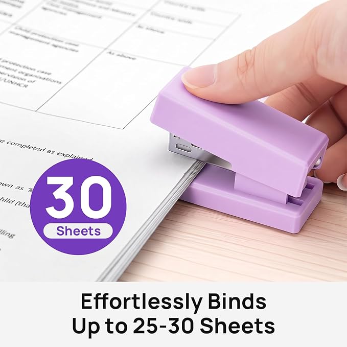 Mini Stapler with 2000 Staples, 30 Sheet Capacity, Jam-Free Small Desktop Stapler with Staple Remover, Cute Desk Stapler for Office, School and Home (Purple)