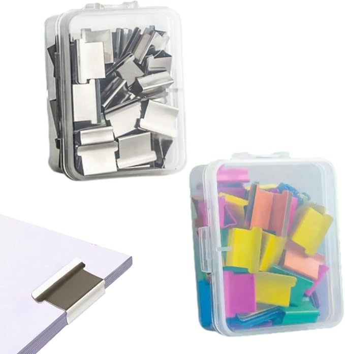 Portable Binder Clip Stapler, Includes 100 Reusable Clips, Mini Push Stapler Clamp Staplers for Desktop Document Home School Desk Office (100 Refill Clips)