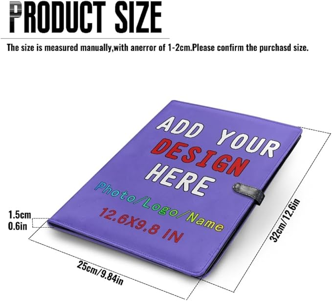 Personalized Leather Portfolio for Men Women, Custom Logo/Text/Photo Binder, A4/Letter Size Document Holder for Documents, Business, Conference, School, Slateblue