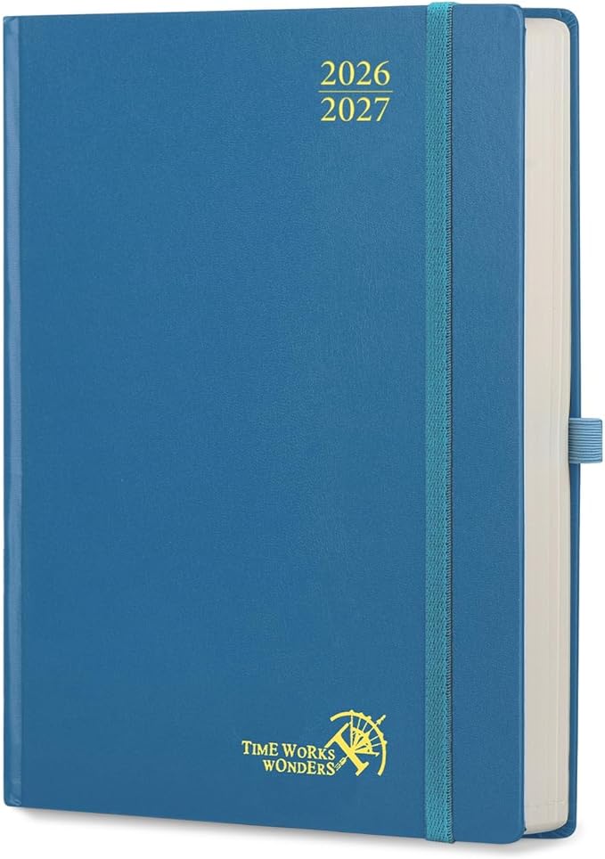 POPRUN 2026-2027 Daily Planner One Page Per Day Even Weekends (A4 Large Size - 8.5" x 12") - Academic Calendar Book(July 2026 - June 2027), 2026 Day Appointment Book, Hardcover - Night Sky Blue