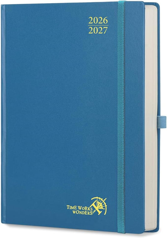 POPRUN 2026-2027 Daily Planner One Page Per Day Even Weekends (A4 Large Size - 8.5" x 12") - Academic Calendar Book(July 2026 - June 2027), 2026 Day Appointment Book, Hardcover - Night Sky Blue