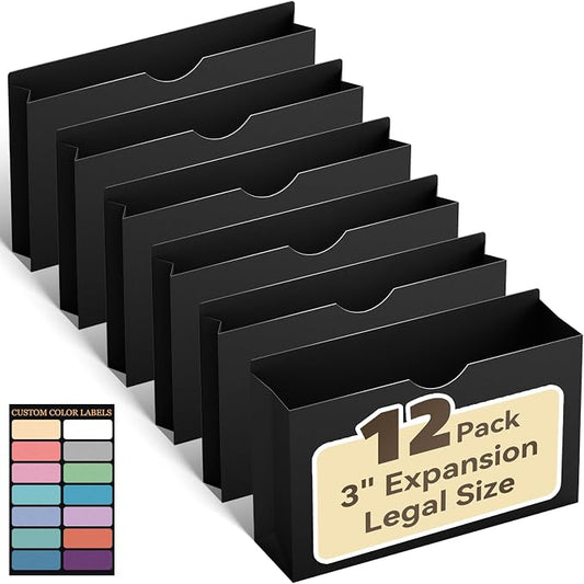 ANSOOK Poly File Jackets & File Pockets Legal Size,Extra Capacity Manila File Folders,12 Pack 3 inch Expanding Legal File Jacket Folders with Straight Cut Tab,Manila Job Folder for Office School