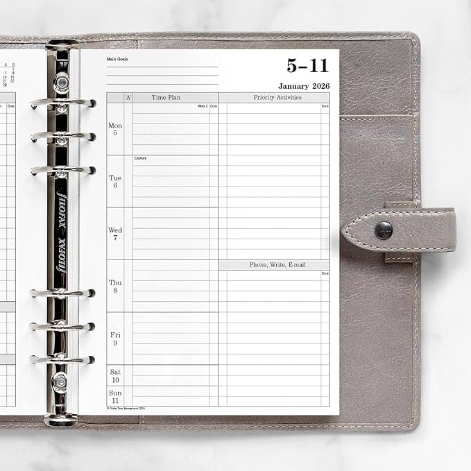 Filofax Calendar Diary Refill, A5 Size, Week-to-View with Appointments, Time Management, White Paper, Ruled, English, 2026 (CTM7051-26)