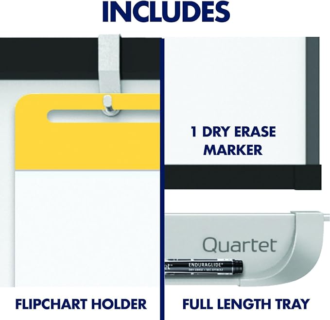 Quartet Easel, Magnetic Whiteboard, 4' x 3', Reversible, Mobile, Flipchart Holder, Prestige 2, Black Frame (ECM43P2)