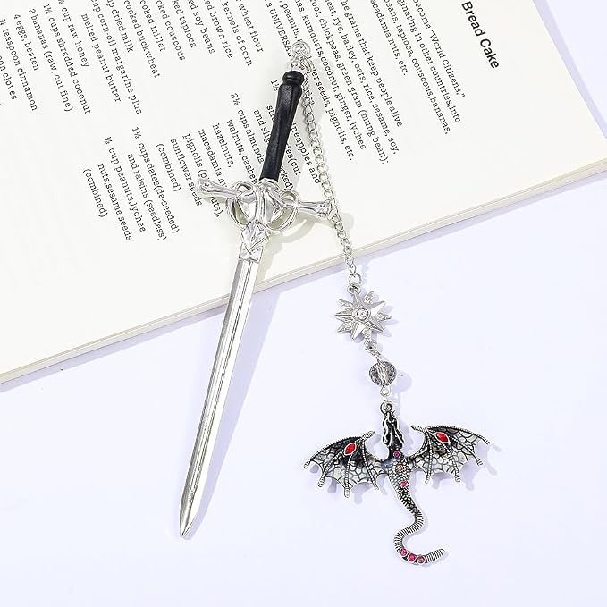 Fantasy Fourth Wing Dragon Sword Bookmarks - Fourth Wing Fans Page Markers Cool Bookmarks for Men Fantasy Dragon Gifts for Male Readers as Birthday Gifts (Dragon Bookmark Set 1)