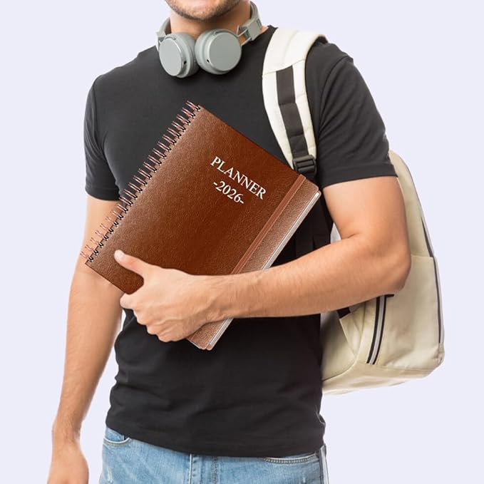 Planner 2026 - Weekly & Monthly Planner Runs from January 2026 to December 2026, 8.5 x 11", 12 Month Tabs, Inner Pocket, PU Leather Cover with Twin-Wire Binding, Monthly Planners 2026, Brown