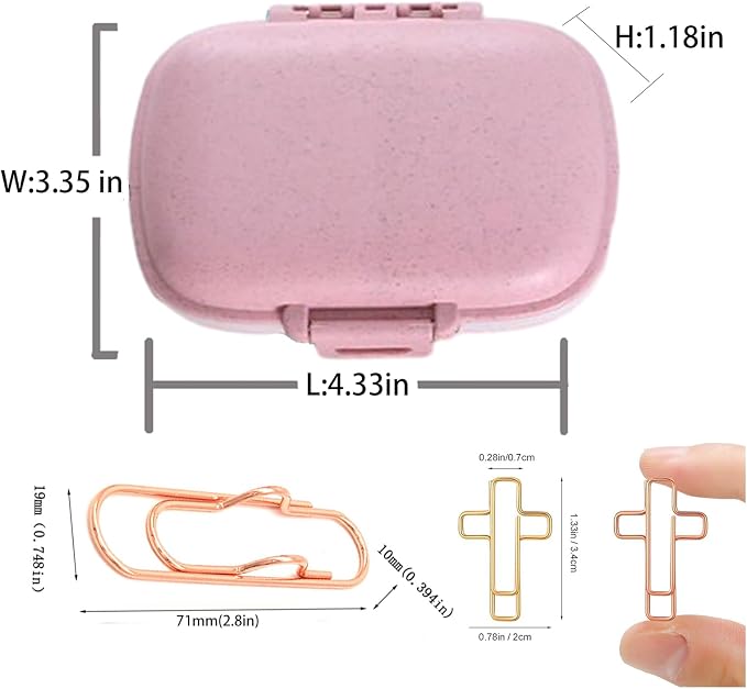 20pcs Metal Cross Paperclips & 10pcs Pen Holder Set Bible Rose Gold Decor | Rose gold Christian art decor with pink travel organizer, creative bookmarks for Bible journal, notebook, planner stationery