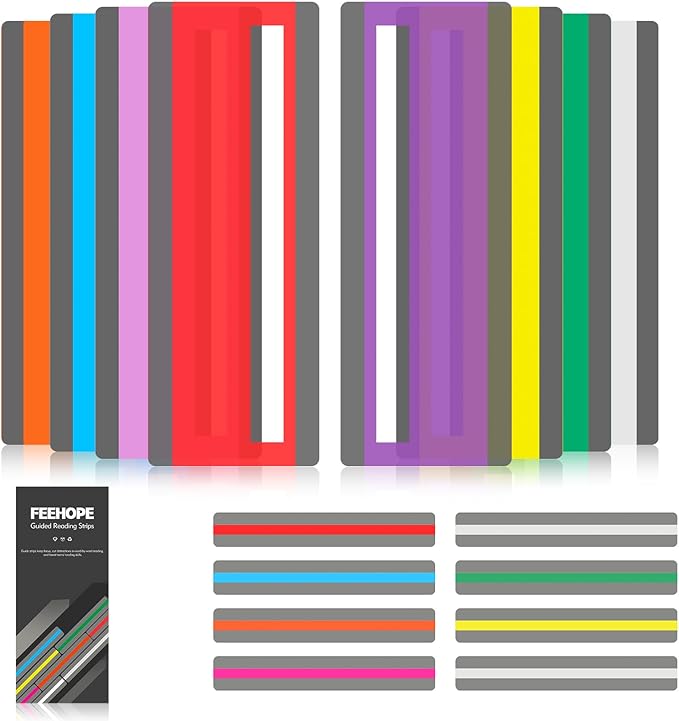 16 Pcs Guided Reading Strips with 2 Styles, Highlight/Colored Overlay Reading Strips Bookmark, Reading Line Trackers for Kids/Students, Dyslexia Support Tools