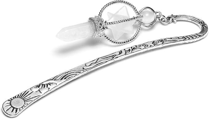 Jovivi 3pcs Anqitue Silver Metal Bookmark for Women Beading Bookmarks with Crystal Quartz Merkaba Hexagonal Pointed Bead