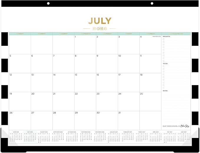 DESK PAD PLANNING CALENDAR DD RUGBY STRIPE BLACK - 22X17 AY26-27 MONTHLY
