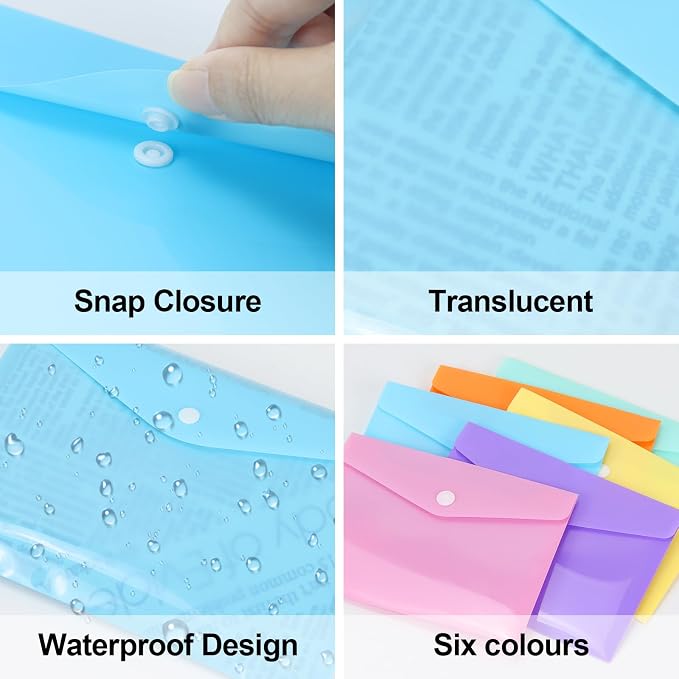 Plastic Envelopes 10 Pack Clear Document Folders，Plastic Envelopes with Snap Closure, Poly Folder File Folder for School Home Work Office Organization (9.4 * 6.7 inch)