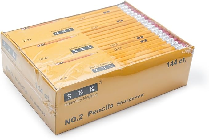 SKKSTATIONERY Pre-sharpened pencils, Pencils Sharpened with eraser top, 2 HB pencil, Back to school, 144/box.