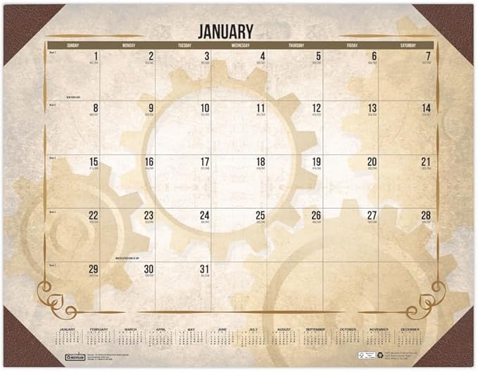 House of Doolittle 22 in. x 17 in. 12-Month (Jan-Dec) 2026 Recycled Vintage Desk Pad Calendar - Vintage Artwork/Sepia Sheets/Brown Corners