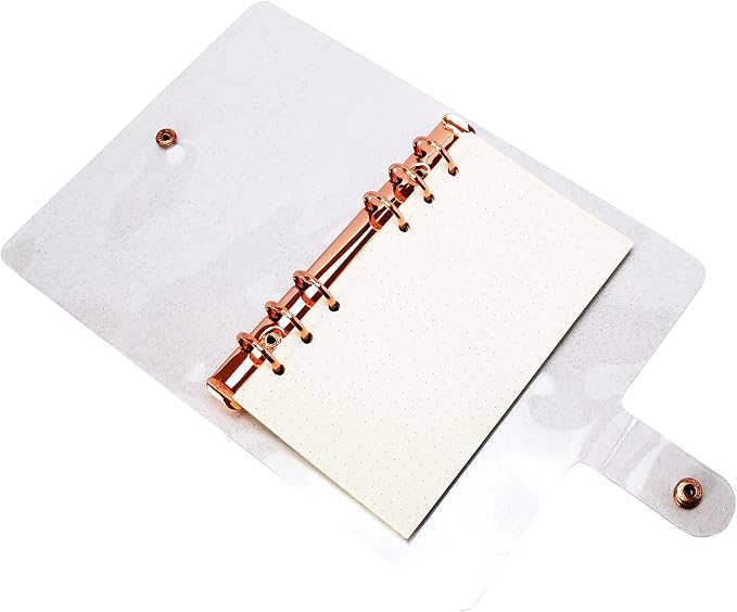 A6 A5 6-Holes Colorful PVC Cover Personal Organizer with Snap Button Closure File Folder for Loose Leaf Sheet Notebook (Rose Gold, A6 mini Set)