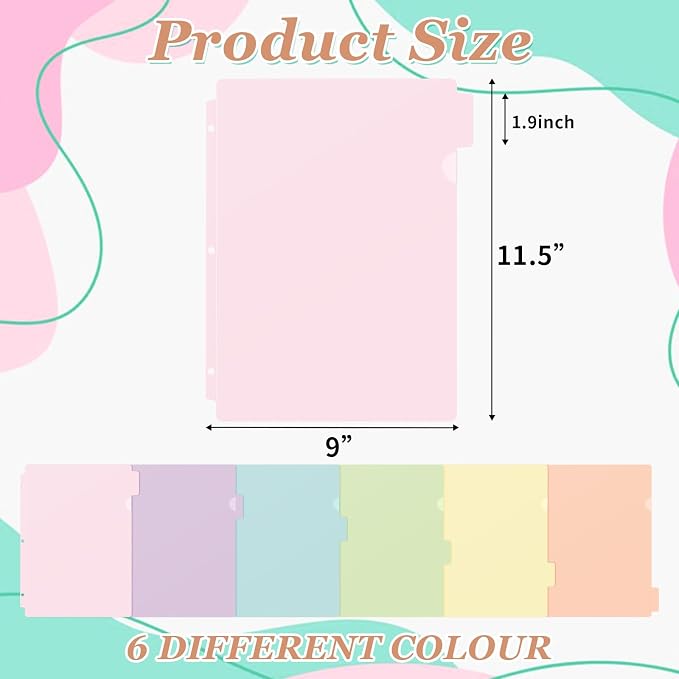 Kosiz 18 Pcs Binder Dividers for 3 Rings Binders Index Dividers with Pocket Plastics Sheets Protectors with Tab Labels for School Office Organization(Macaron Color)