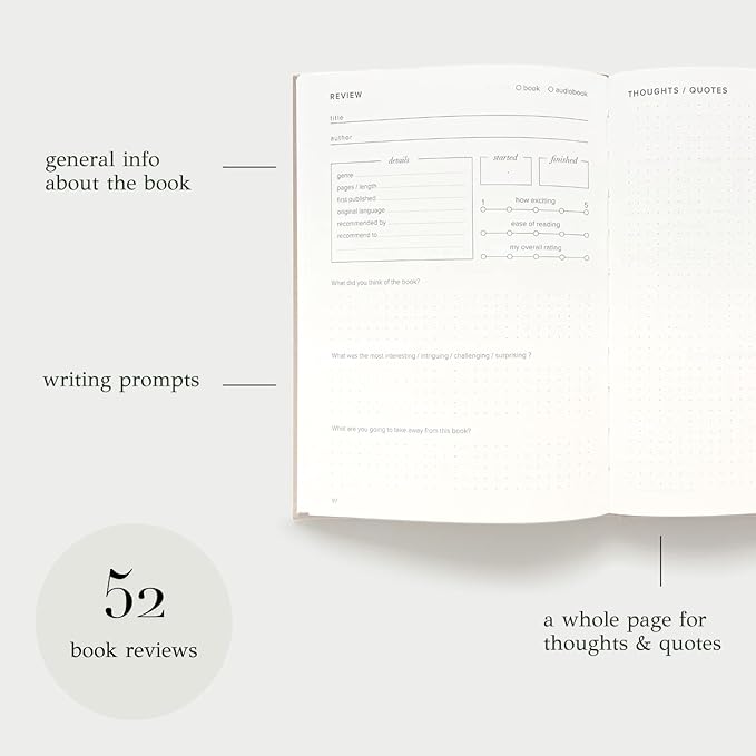 Kunitsa Co. Reading Journal - 52 reviews. Review and Track Your Reading. Book Journal for Book Lovers & Readers. Beige