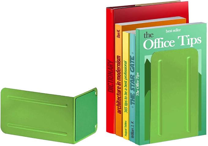Acrimet Bookends for Shelves, Non-Skid Book Holder, Heavy Duty Book Stopper, Steel Metal Book Ends Storage for Home, Library, 6 7/8" H x 4" W x 4 1/2" D (Green Citrus) (1 Pair / 2 Pieces)