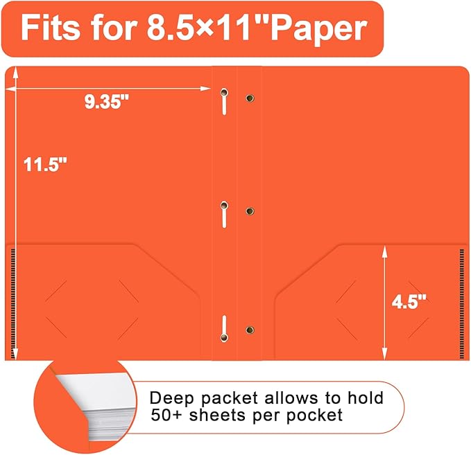 Two Pocket Folders with Prongs, LAYZZ 60 Pack Poly Plastic Folders, Heavy Duty Plastic Folders with Pockets and Prongs, Letter Size, for Offices and Schools (Orange)