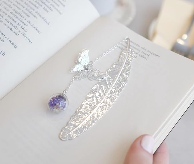 Teacher Appreciation Gifts for Women - Metal Feather Bookmark with 3D Butterfly Charm – Mother’s Day Gifts for Mom, Thank You Gifts, Book Lover Gift Under 10 Dollars, Gift Box Included