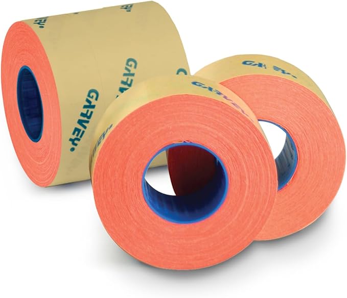 Garvey Fluorescent Red 5 Label Rolls/Sleeve of 5 Rolls / 4000 Security Tags Per Roll/Compatible with Garvey 37-6 Promo and 37-12/12 - G3719 Labelers / 19mm x 37mm Stickers