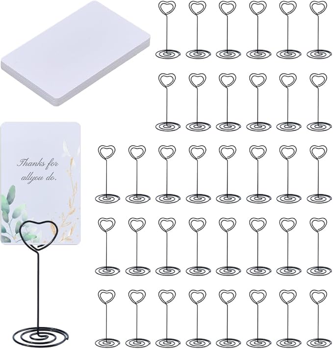SUPERFINDINGS 36 Set Mini Chalkboard Signs 8.6x5.5cm Small Chalkboard Label with Alloy Stand Table Number Holders Black Heart Place Card Holders Menu Memo Clip for Bridal Shower Party Birthday Event
