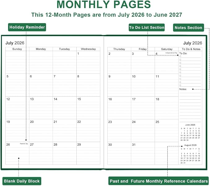 Planner 2026-2027 - 8.5'' × 11'' Weekly & Monthly Planner from July 2026 to June 2027, Large Planners 2026-2027 with Pefect Organizer, Fabric Cover, Inner Pocket, Green