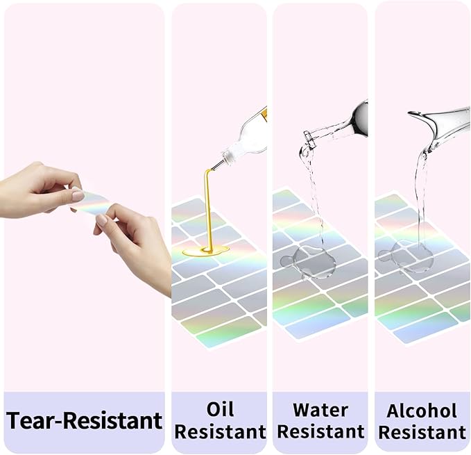 Holographic Label Stickers Writable Holographic Silver Gift Labels, Matte-Self Adhesive Silver Labels Stickers for Essential Oil Bottle, Jars, Food Storage or Gift Decoration (2 Size, 300 Sheet)