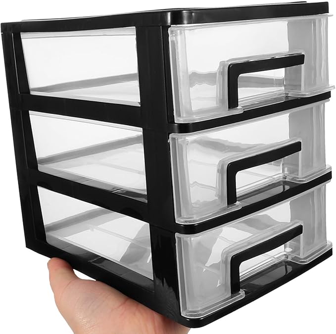 balacoo 3-Layer Transparent Drawer Storage Cabinet Portable Plastic Organizer for Desk Office and Home Multi-Functional Closet Storage Box 8.30X7.55X5.98In