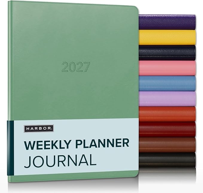 Harbor Weekly Journal Notebook Planner 2027 - Lined, Durable Faux Leather, Softcover, 176 Quality Pages - For Men and Women, For Writing, Work & Travel - Cambridge Jade - 9"x7"