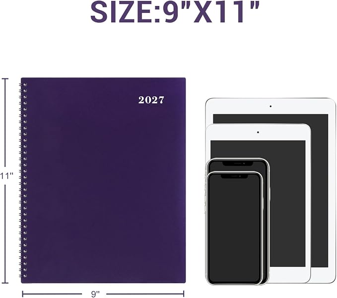 2027 Monthly Planner - 2027 Planner, JAN. 2027 - DEC. 2027, 9'' x 11'', Monthly Planner 2027 with Colorful Tabs, Monthly Calendar Planners with Pocket, Perfect for Shool Office Use - Purple