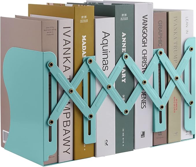 MSDADA Adjustable Bookends, Book Ends for Heavy Books, Expandable Book Organizer for Desk, Shelf, Office, School, for 6 7 8 9 10 11-15 Boys and Girls, Extends up to 19 inches (Light Green)