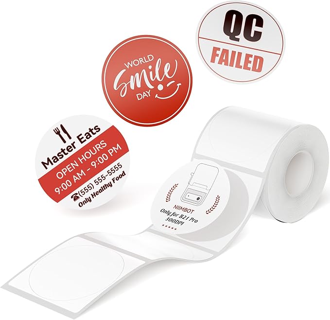 NIIMBOT Red&Black Labels, Refill Sticker Papers Compatible with Pro Series Label Makers, Dual Color Printing Stickers Good Idea for Schools,Business,Price Tags,Baking(2''x2''/50x50mm-Round)