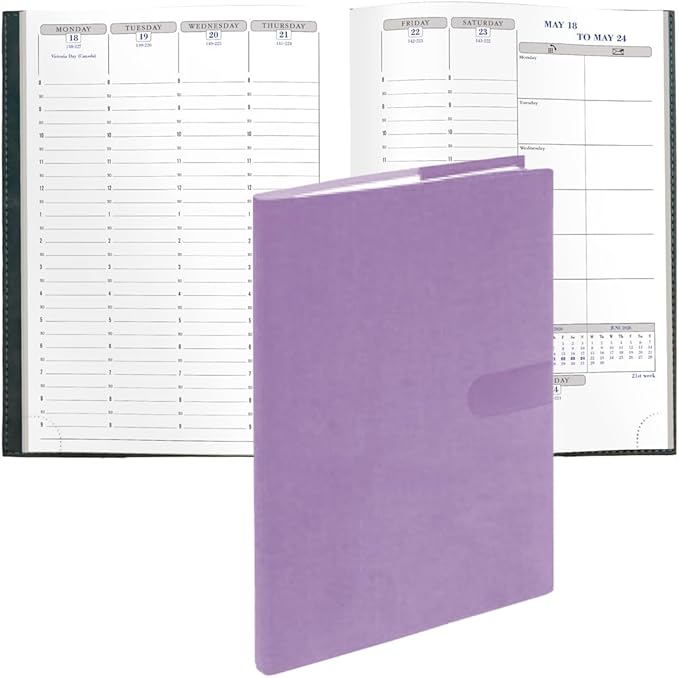 Exacompta 2026 Visual - Weekly/Monthly Planner - 12 Months, Jan. to Dec. - 6 x 8 1/4" - Smooth Faux Suede Texas Violet Cover- Time Management Appointment Organizer