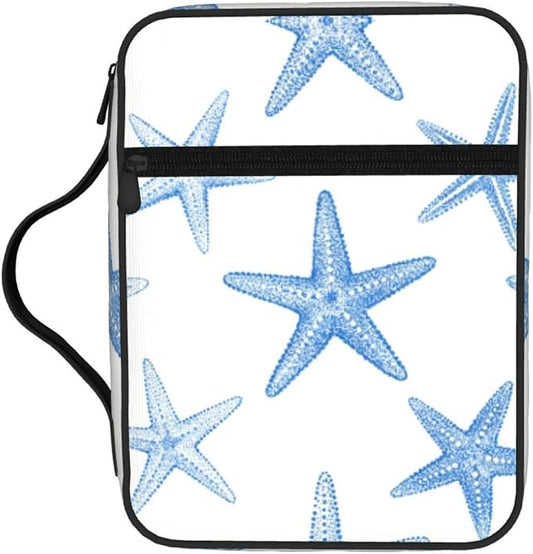 Summer Beach Starfish Ocean Blue and White Bible Cover Case Carrying Book Protector Case Bible Study Supplies Accessories Holder Case Christian Gift for Women Men