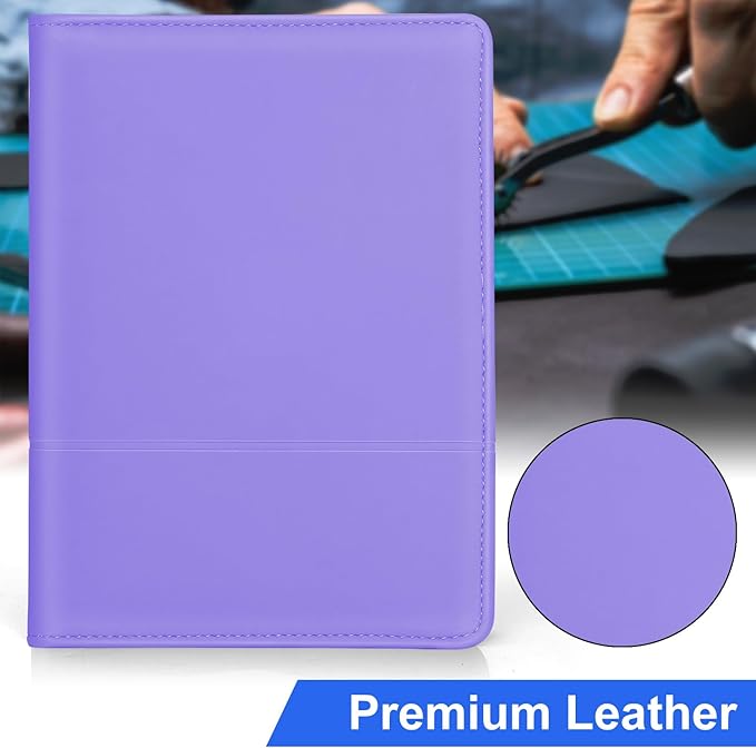 Classic Padfolio/Junior Portfolio Folder Case, Business A5 Leather Organizer Binder for Men Women, A5 Writing Pad Included, Purple.