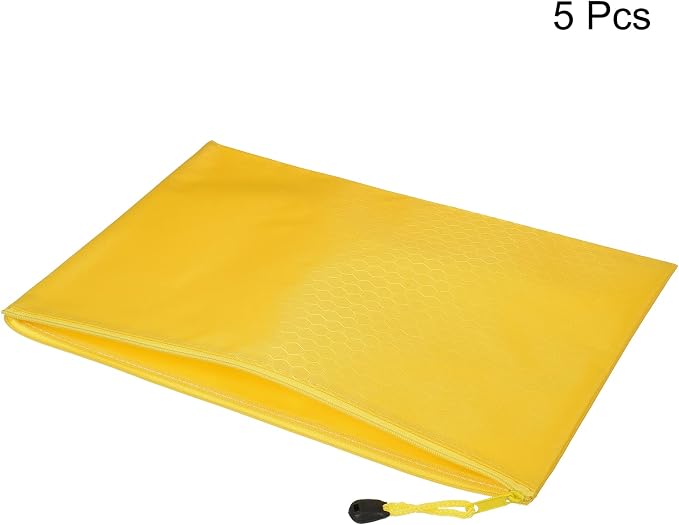 PATIKIL Waterproof Zipper File Bags, 5 Pack A4 Size Document Pocket Storage Organizer Pouch for Travel Office Supply, Yellow