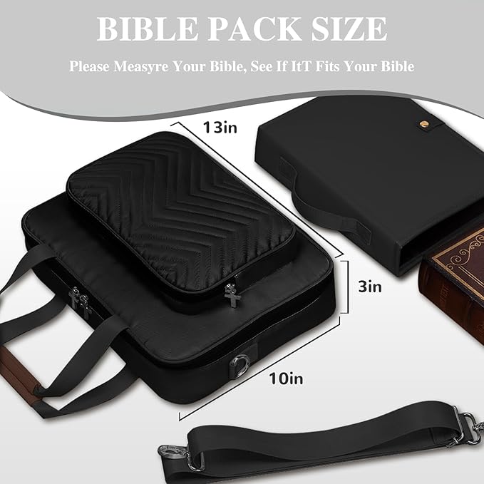 Waterproof Bible Cover Case for Women,Quilted Bible Case with Leather Handle and Bible Study Kit Includes 5 Pens, 12 Highlighters, 72 Tabs,Bible Journaling Supplies (Black)