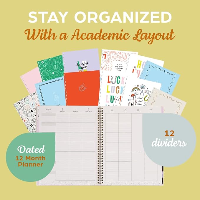 Organized by Happy Planner Twin-Loop Dated 12-Month July 2026–June 2027 Academic Planner, Big Size, 8.5" x 11", Academic Layout, Lucky Day