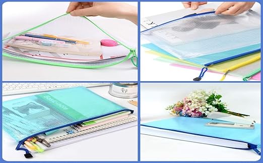 Unifizz B4 Plastic Wallets, Mesh Zipper Pouch Document Bag Ziplock Bags Waterproof Clear Plastic Pockets Zipper Bags Storage Bags for Office School Travel, 38 x 28cm, Pink, 1pcs