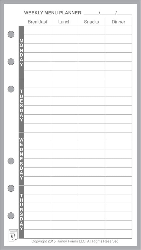 Personal Size Menu Planner and Shopping List, Sized and Punched for Filofax Personal Notebook (3.7" x 6.75")