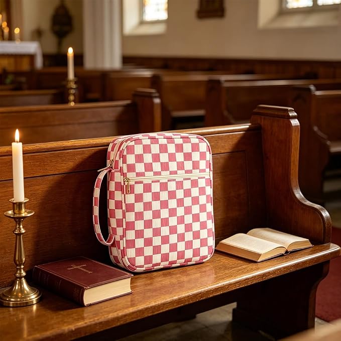Bible Bag Cover Case for Women Bible Carrying Bag with Handles Bible Study Supplies & Accessories Christian Gifts for Women (Pink)