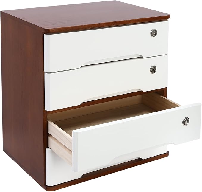 4-Tier Desk Organizer with Lockable Drawers, 8 Keys, Wooden Desktop Storage Box, Categorized Storage Desktop File Cabinet(Walnut)