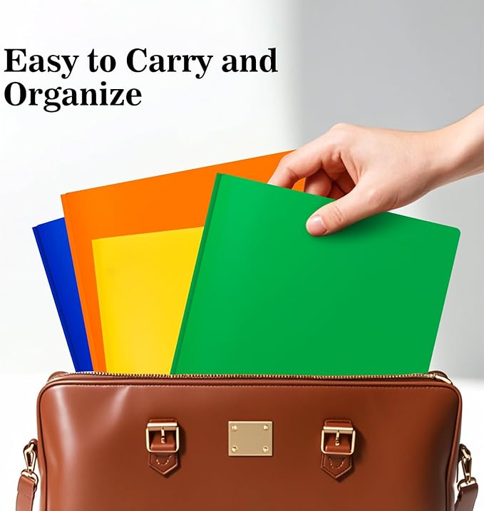 6-Pack Green Plastic Folders with Pockets and Prongs,2-Pocket Folders with 3 Fasteners, Holds US Letter Size Paper for School/Office/Home