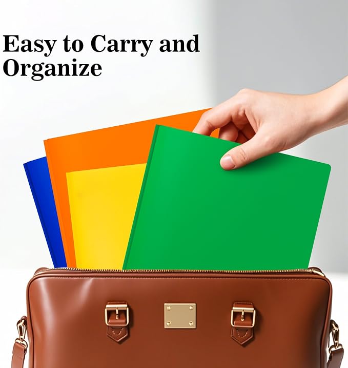 6-Pack Plastic Folders with Pockets and Prongs,2-Pocket Folders with 3 Fasteners, Holds 8-1/2" x 11" Paper for School/Office/Home, Assorted